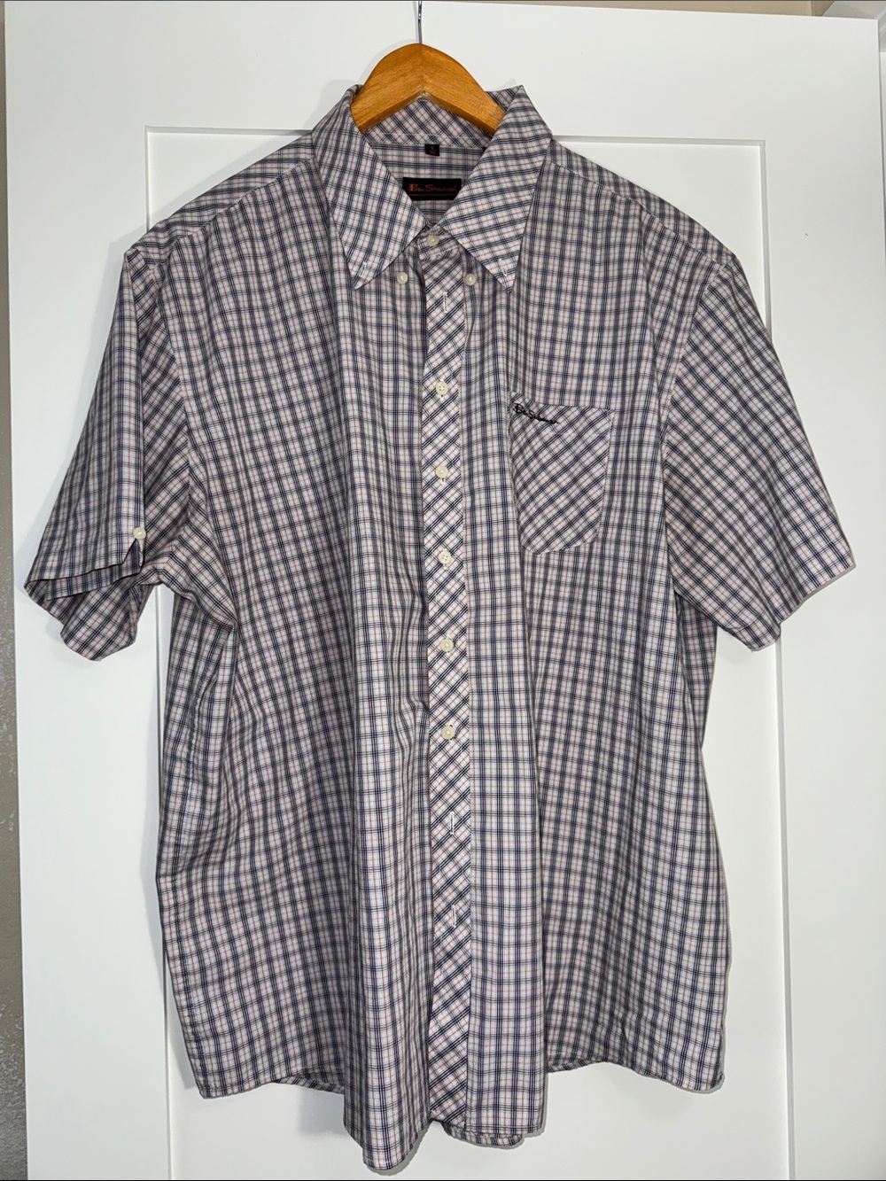 Ben Sherman Short-Sleeve Plaid Button-Down Shirt - Red Orange and Blue Sz 3XL